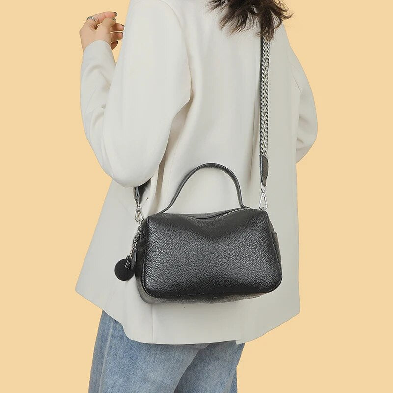 Bolso bandolera de piel auténtica de lujo para mujer: bolso de hombro pequeño y suave de diseño con dos bolsillos para teléfono