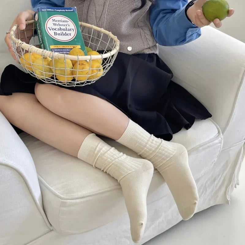 Calcetines altos de estilo japonés para mujer de punto de algodón