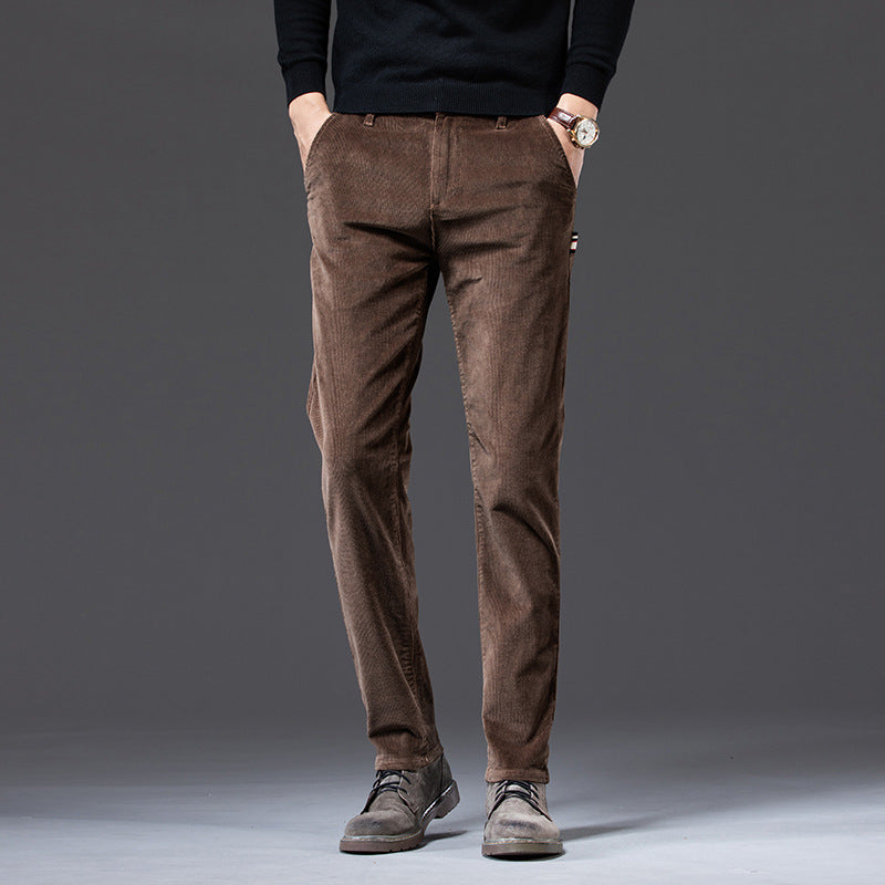 Pantalones casuales de pana elásticos ajustados y rectos para hombre
