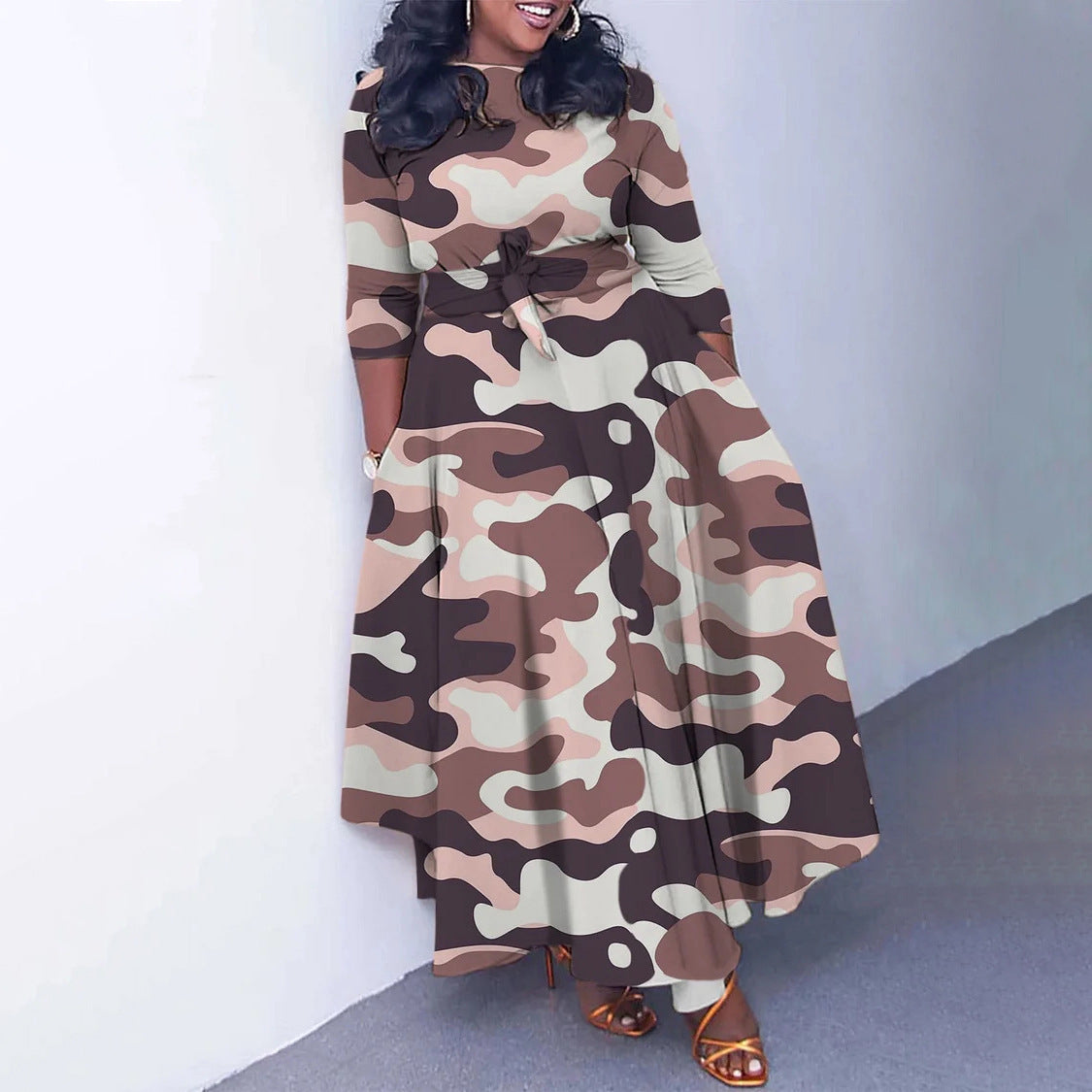 Damenmode mit Schnürung und Aufdruck in Übergröße, europäisches und amerikanisches Kleid