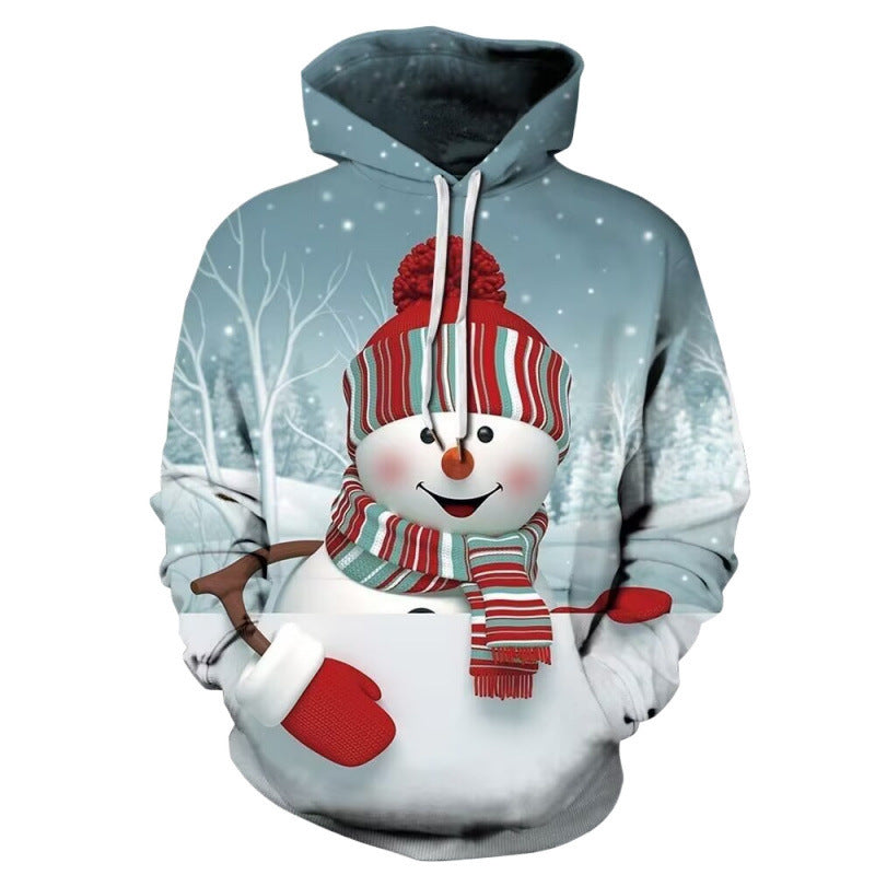 Suéter con capucha con estampado 3D de muñeco de nieve navideño europeo y americano