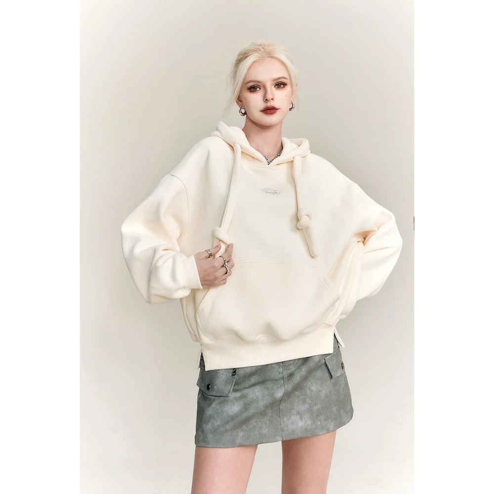 Fleece-Hoodie mit geometrischem Muster und Kapuze in Übergröße