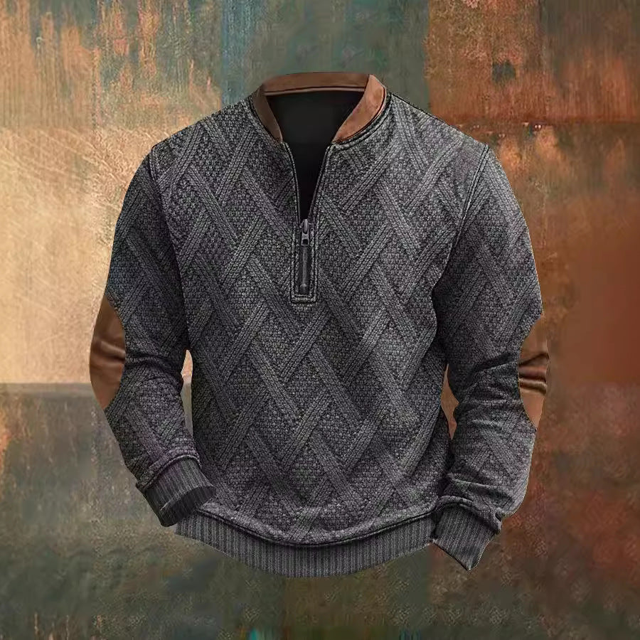 Herrenpullover mit halbem Reißverschluss, europäischer und amerikanischer Herbst- und Winterdruckpullover