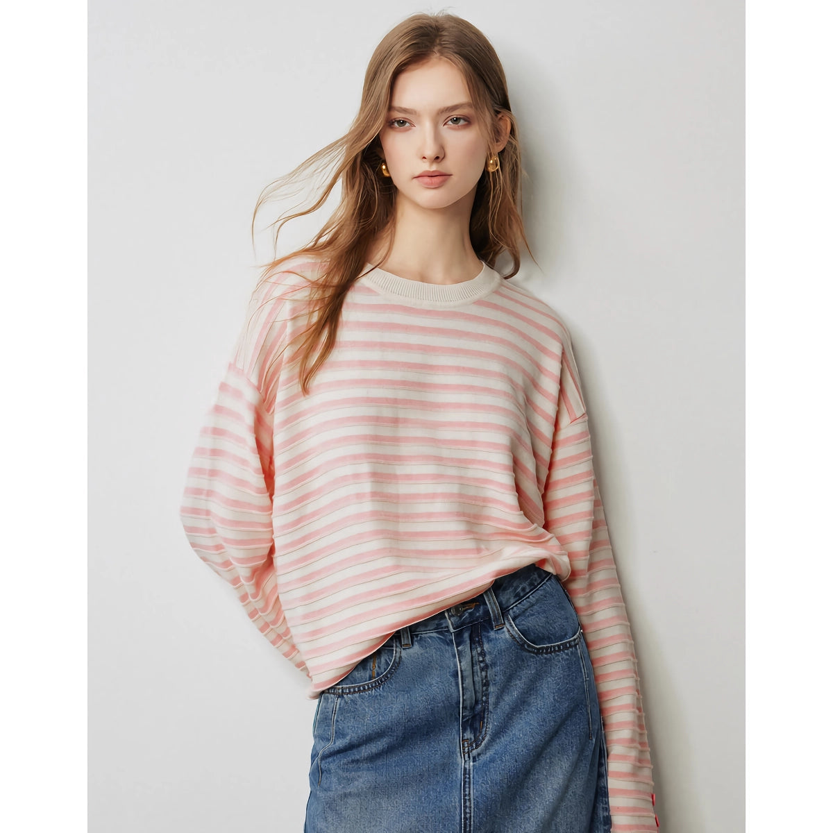 Gestreifter Strickpullover für Damen - Langarmpullover für den Herbst