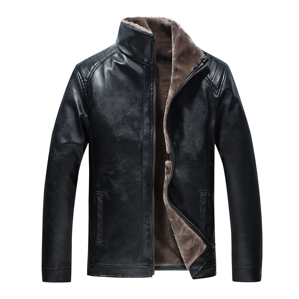 Herren Stehkragen Lederjacke Plüsch Freizeit