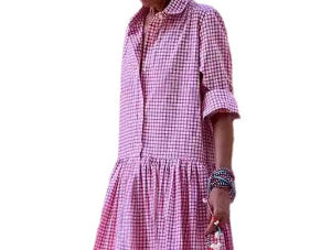 Mono de manga larga con cuello tipo blusa a cuadros con estampado de moda