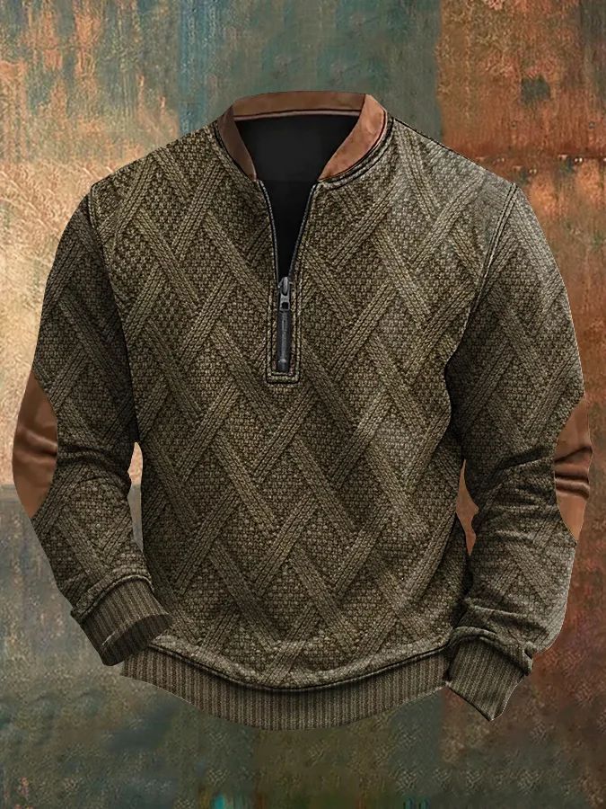Herrenpullover mit halbem Reißverschluss, europäischer und amerikanischer Herbst- und Winterdruckpullover