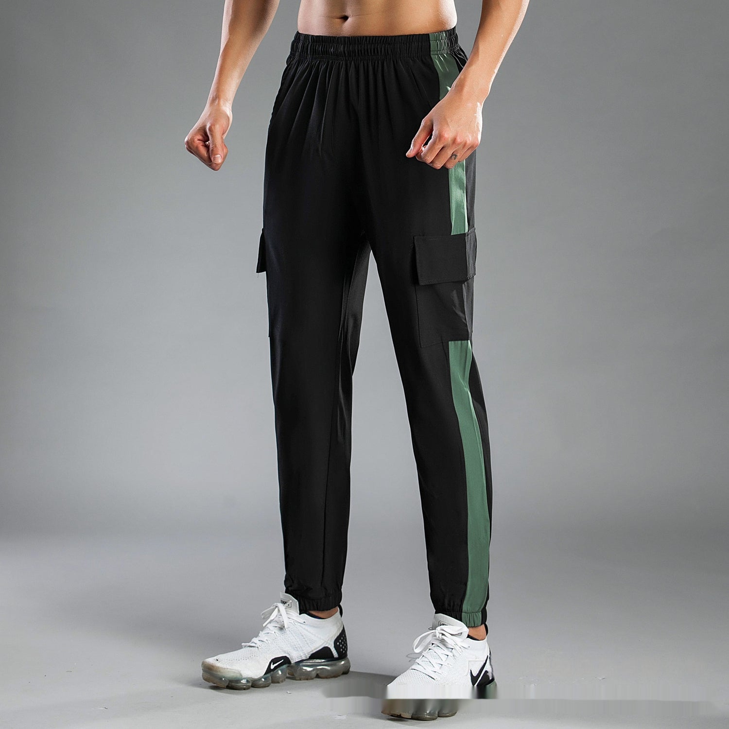 Pantalones deportivos casuales para correr, entrenar y hacer ejercicio con cordones en los tobillos para hombre