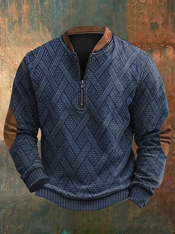 Herrenpullover mit halbem Reißverschluss, europäischer und amerikanischer Herbst- und Winterdruckpullover