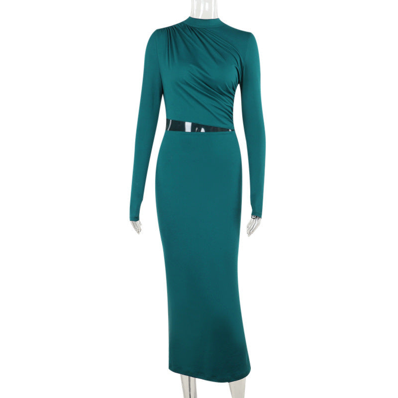 Vestido ajustado plisado transparente de moda para mujer