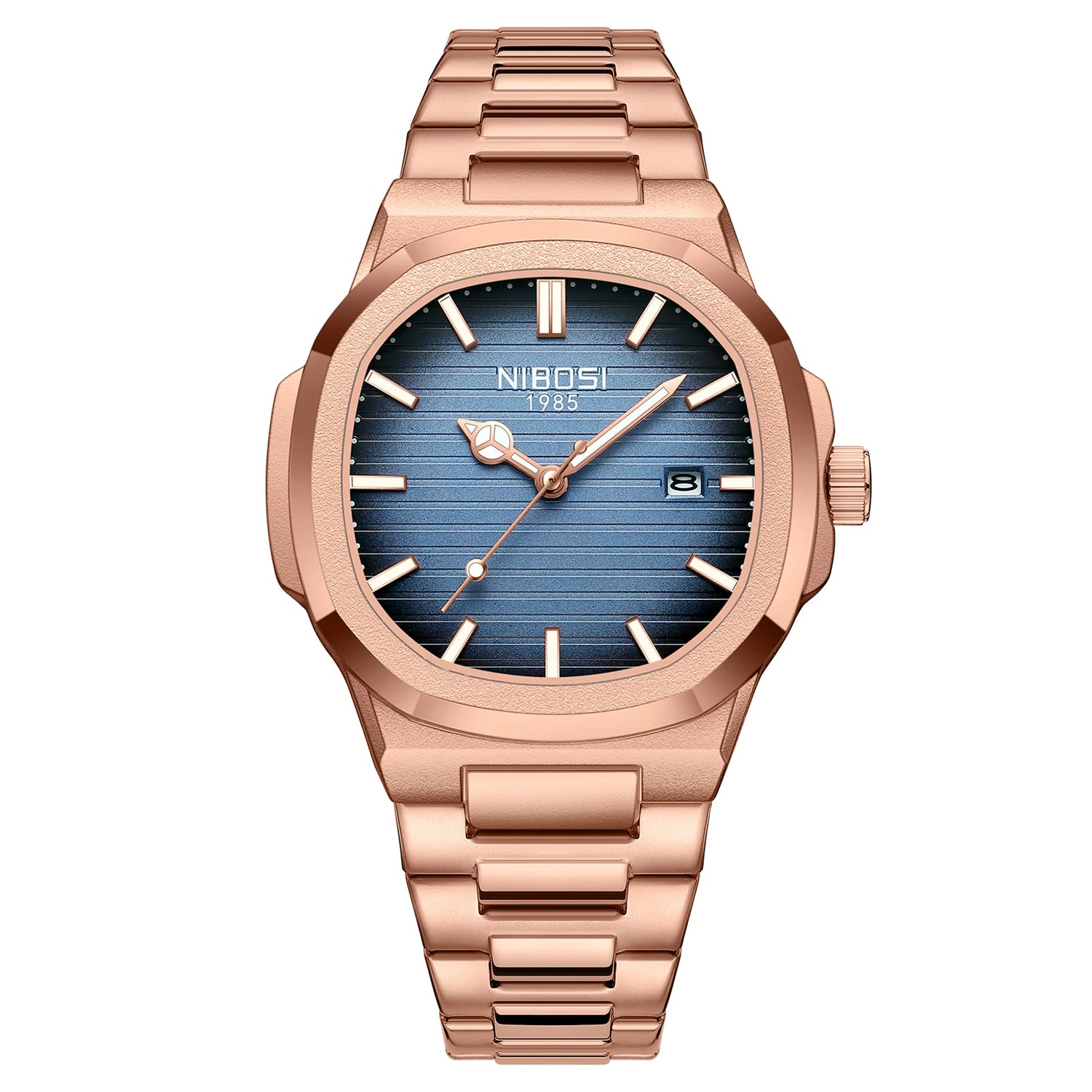Luxuriöse, wasserdichte Quarz-Herrenuhr mit leuchtendem Datum und Edelstahlarmband