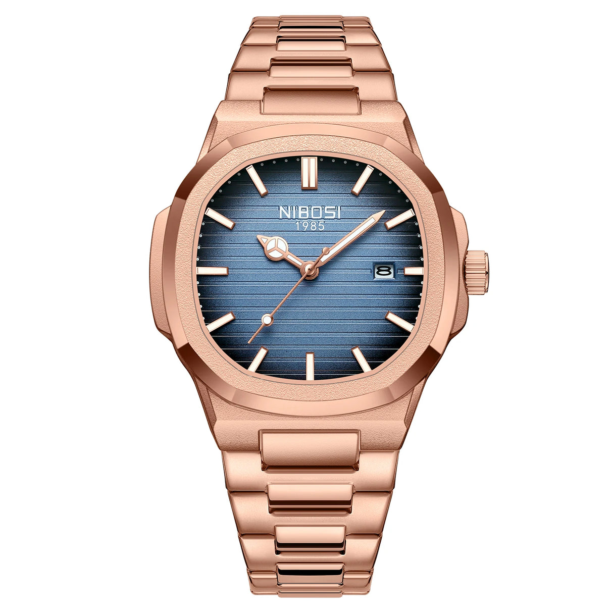 Luxuriöse, wasserdichte Quarz-Herrenuhr mit leuchtendem Datum und Edelstahlarmband