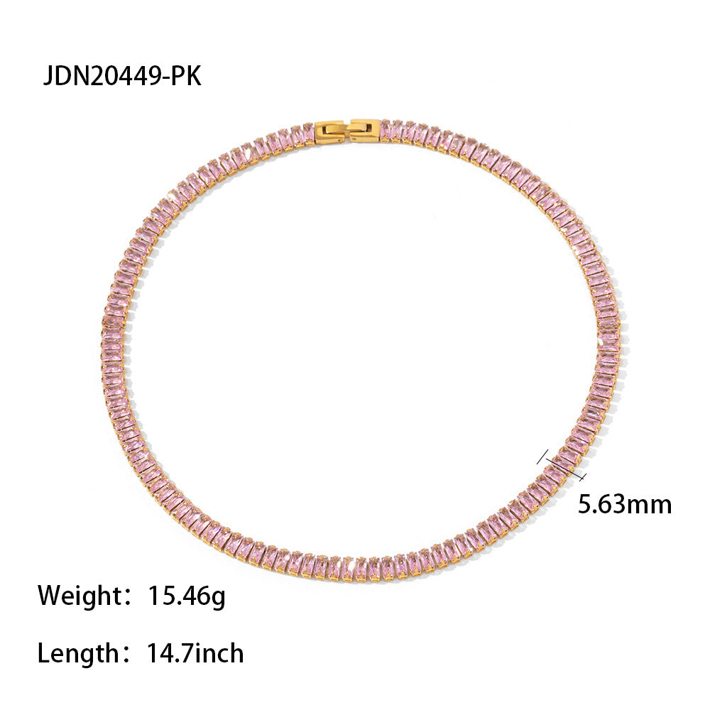 Fashion Rectangle Colorful Zircon Necklace Women - Dazpy