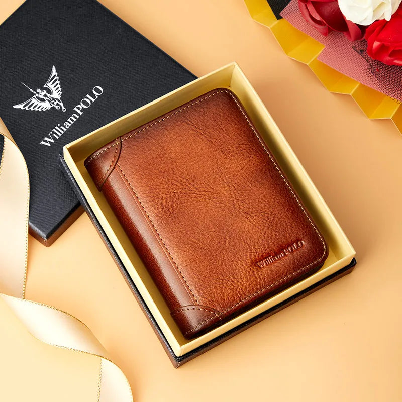 Luxuriöse Herren-Geldbörse aus echtem Leder – Hochwertiger kleiner Kartenhalter und Retro-Geldbörse