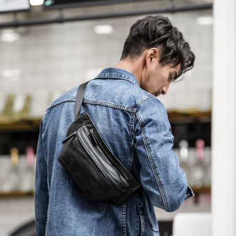 Men's Chest Messenger Bag Genuine Leather Casual Top Layer Cowhide - Dazpy