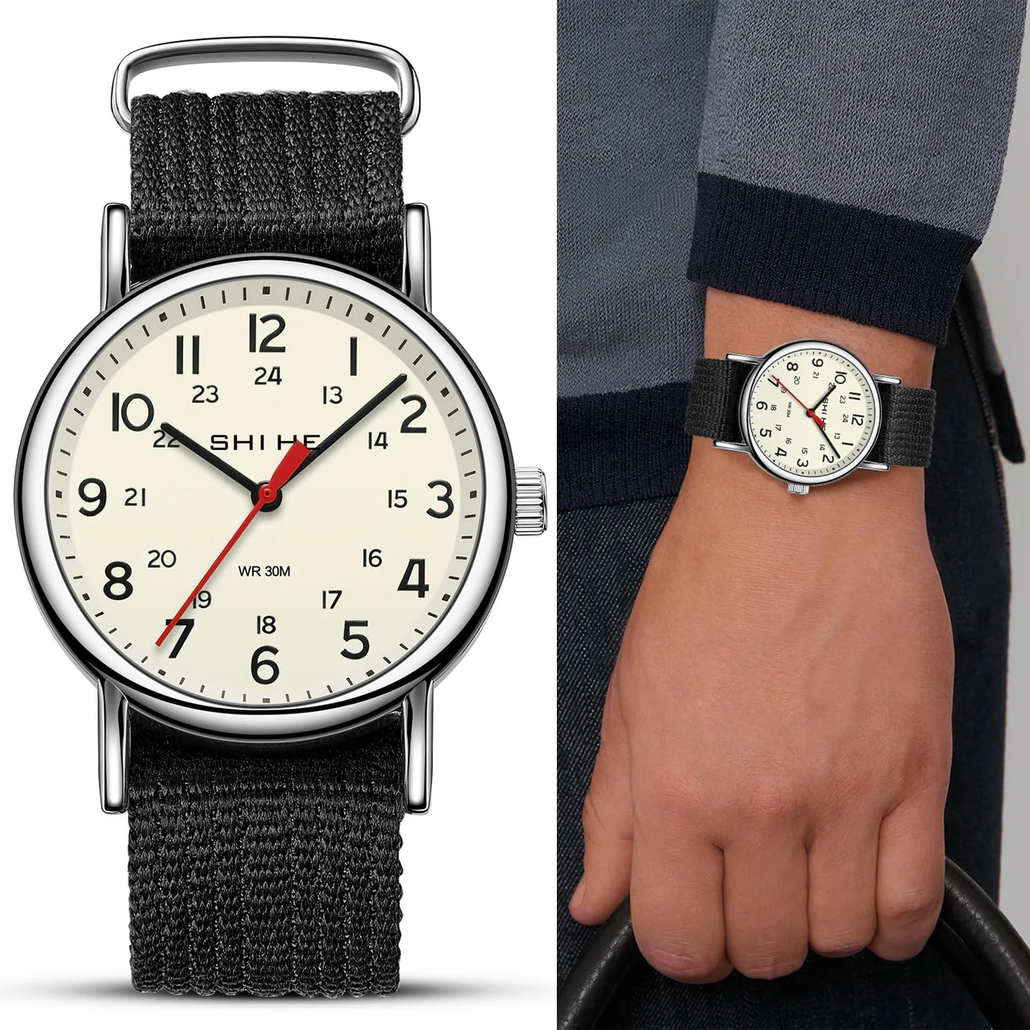 Unisex-Armbanduhr im Militär- und Sport-Stil mit Quarzuhrwerk, gut lesbarem Zifferblatt und Nylonarmband