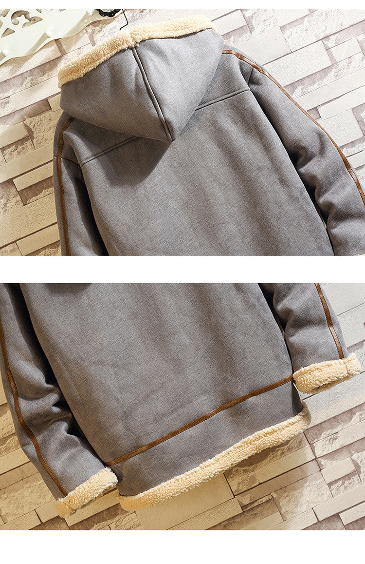 Fashion Lamb Wool Hooded Casual Men's Cotton Jacket
