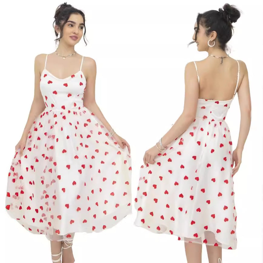 Vestido dulce de malla con flocado en color melocotón y exquisito corazón de Niche
