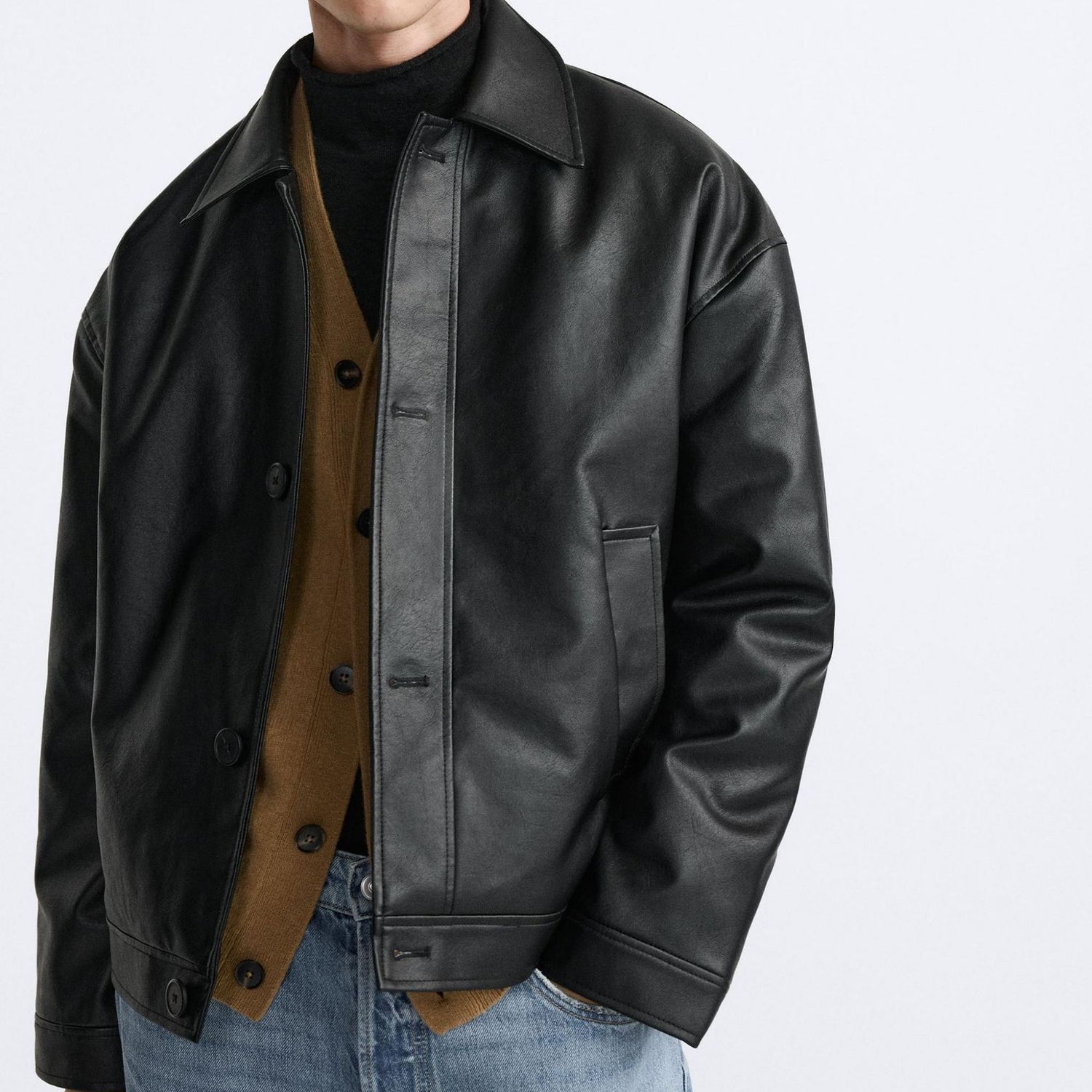 Men's Faux Leather Square Jacket