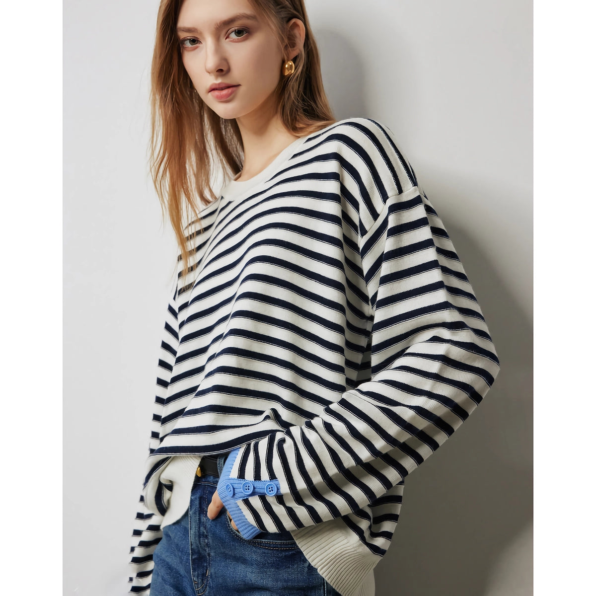 Gestreifter Strickpullover für Damen - Langarmpullover für den Herbst