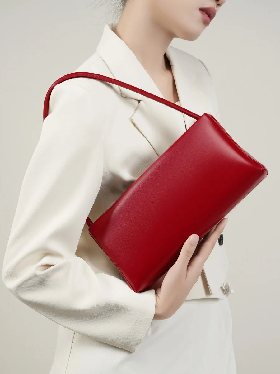 Bolso de hombro baguette de piel auténtica vintage para mujer