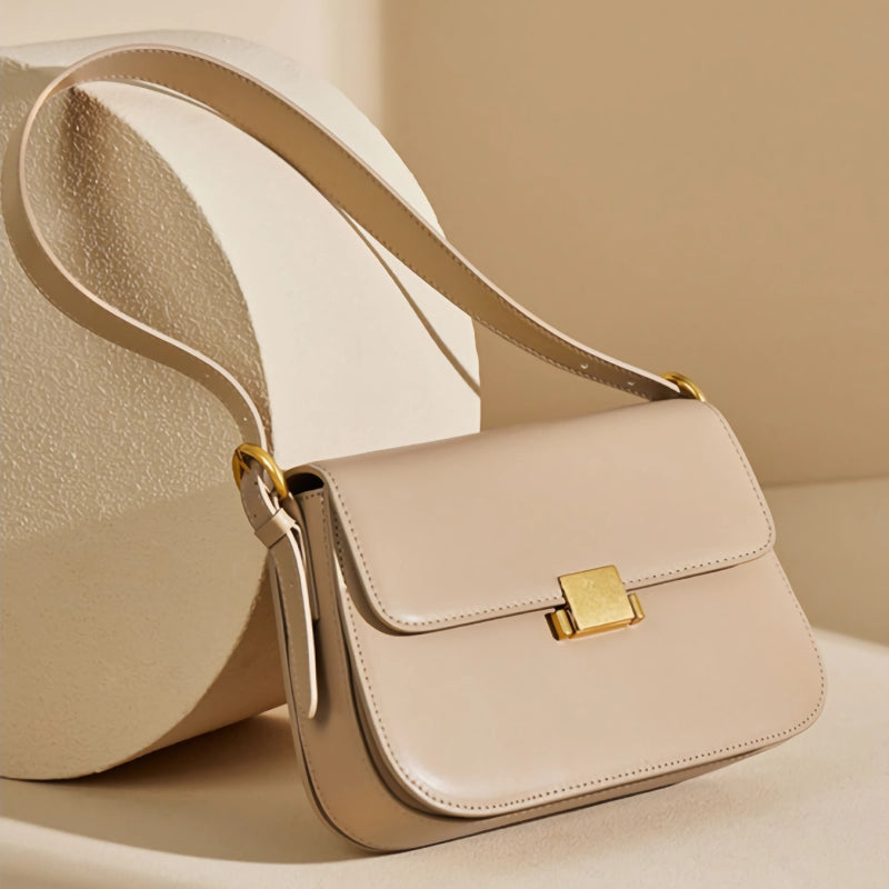 Bolso de hombro minimalista de piel auténtica