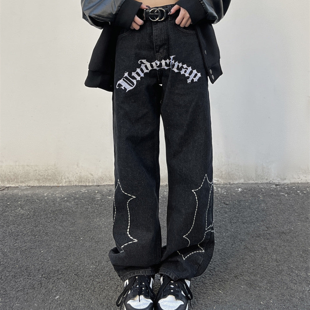 Jeans mit Buchstabenstickereien im europäischen und amerikanischen Stil
