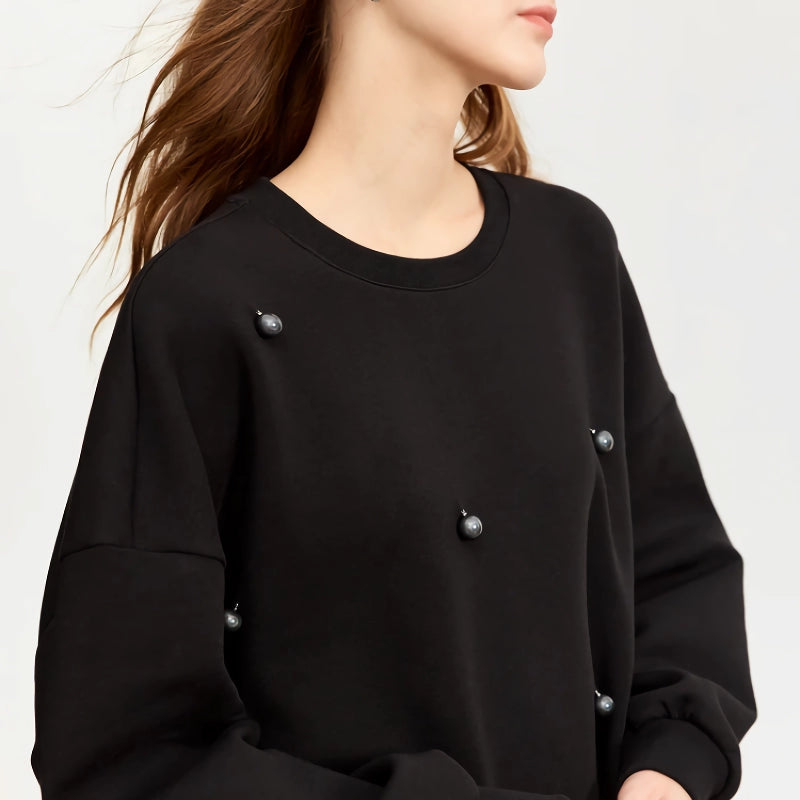 Übergroßer, lässiger, lockerer Pullover mit bestickten Schlaghosen