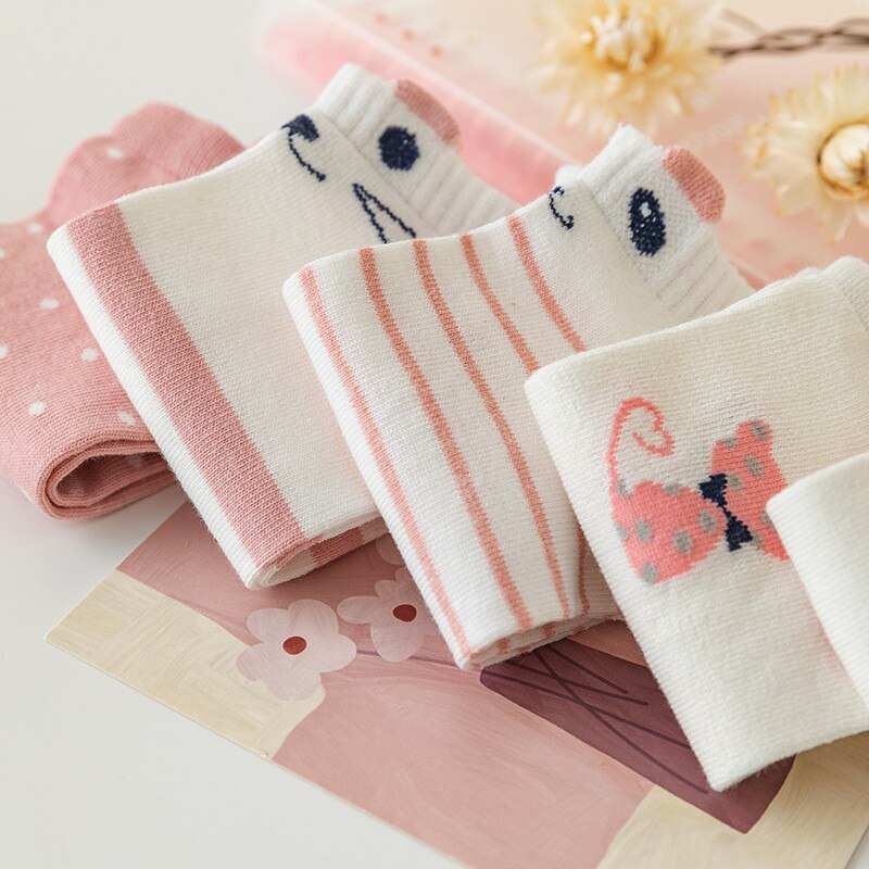 5 Paar süße rosa Katzen-Socken – trendige und bequeme Bootssocken