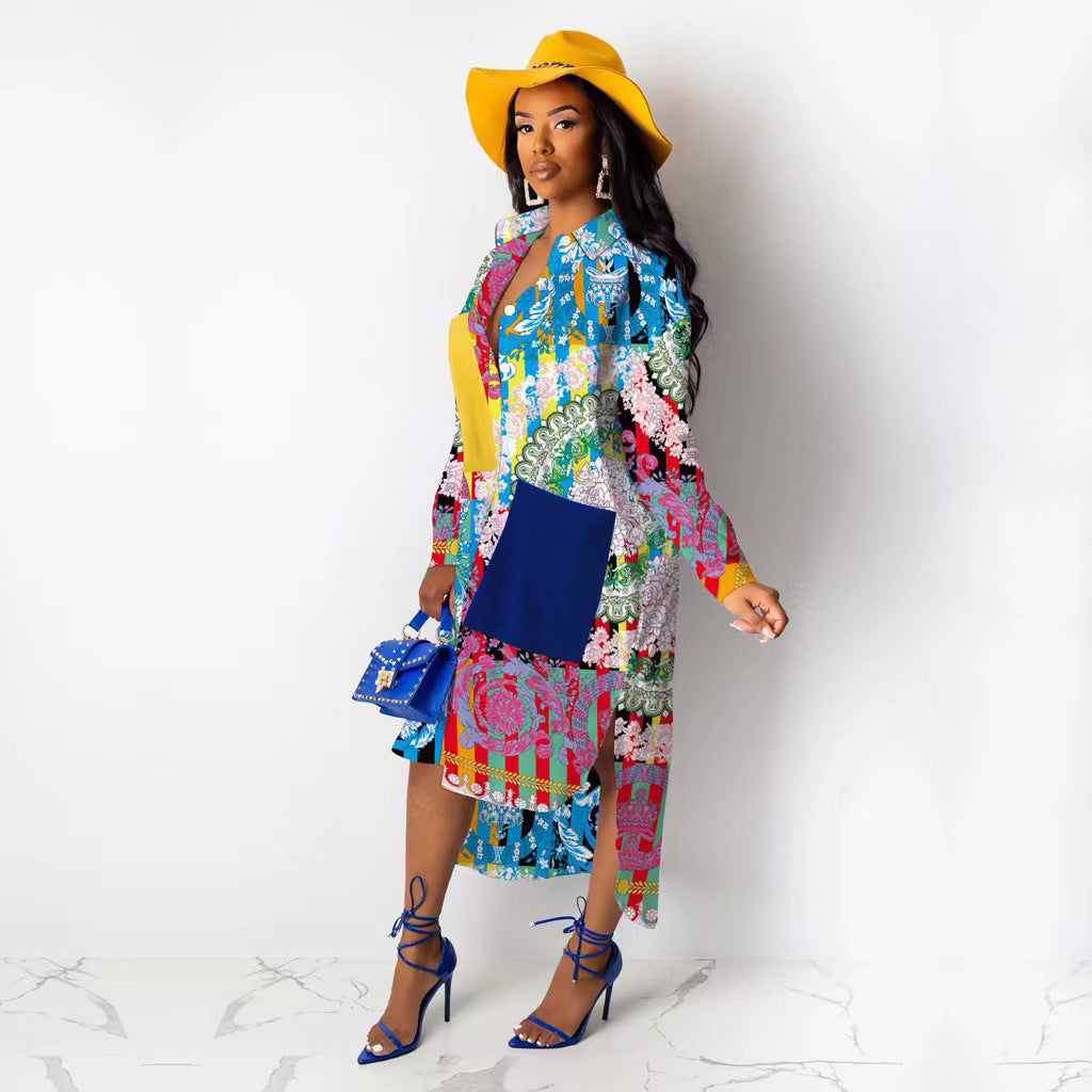 Vestido camisero holgado con solapa y botonadura sencilla con abertura