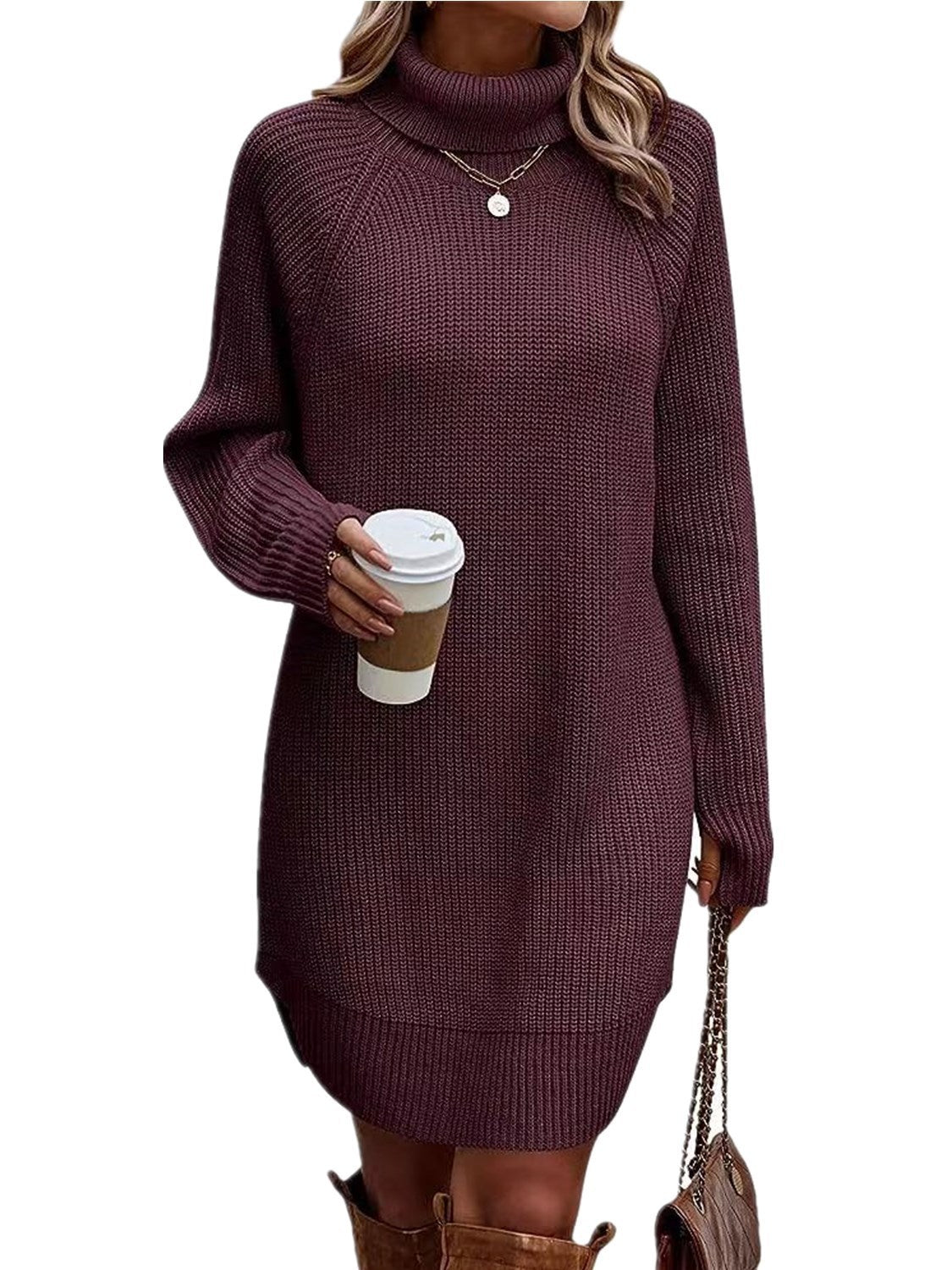 Vestido de cuello alto con abertura y moda para mujer