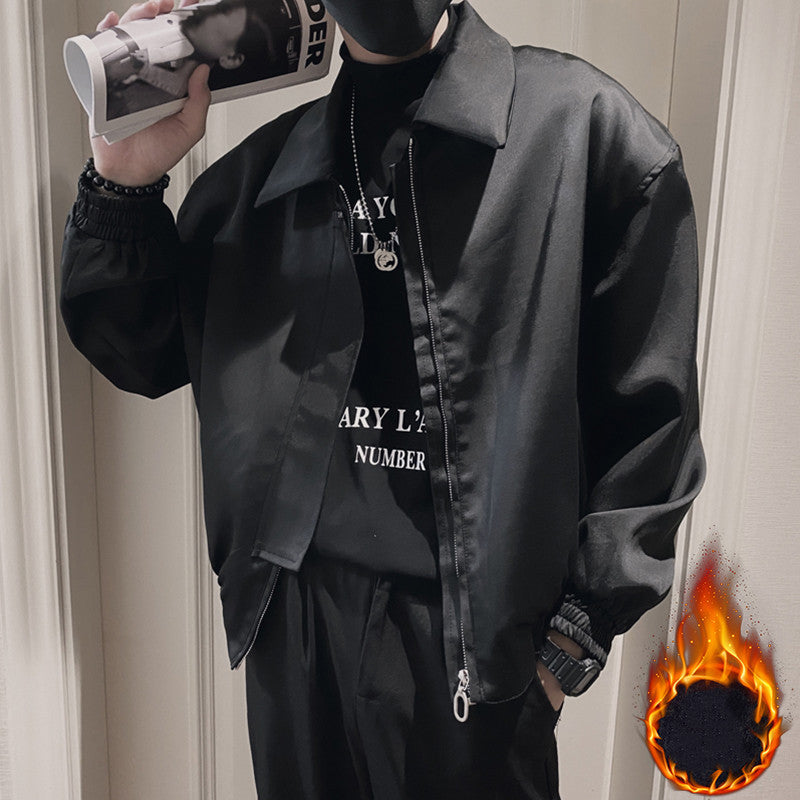 Mode für Männer schwarz Frühling Top Polyester Jacke Reißverschluss