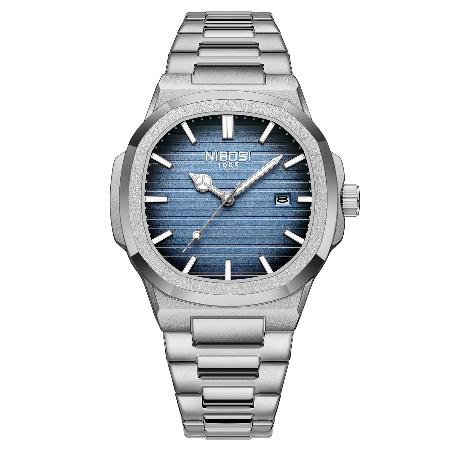 Luxuriöse, wasserdichte Quarz-Herrenuhr mit leuchtendem Datum und Edelstahlarmband
