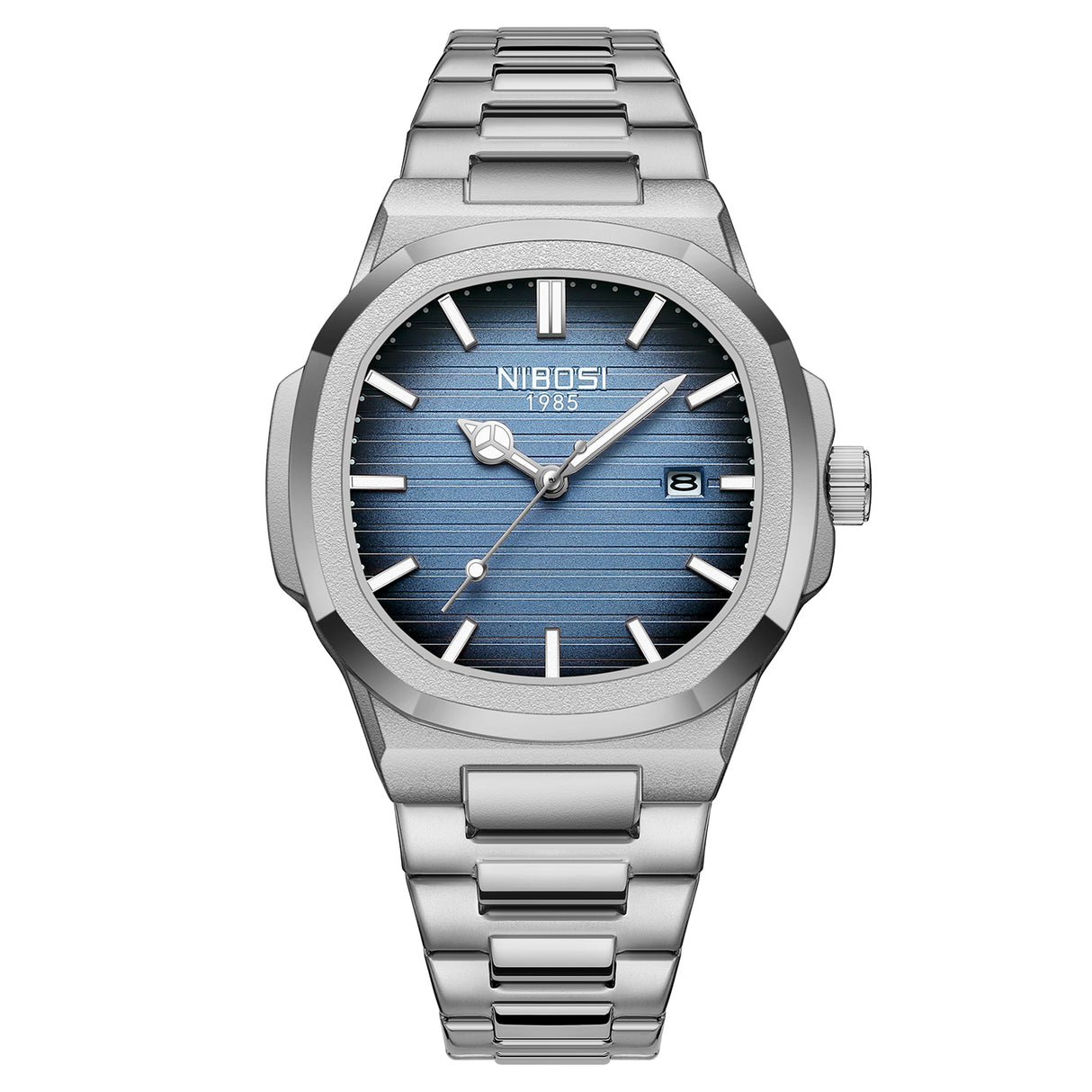 Luxuriöse, wasserdichte Quarz-Herrenuhr mit leuchtendem Datum und Edelstahlarmband