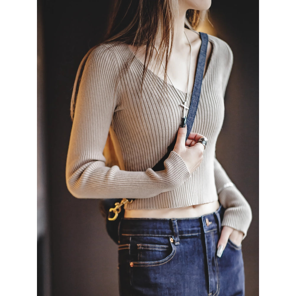Retro Strickpullover mit V-Ausschnitt