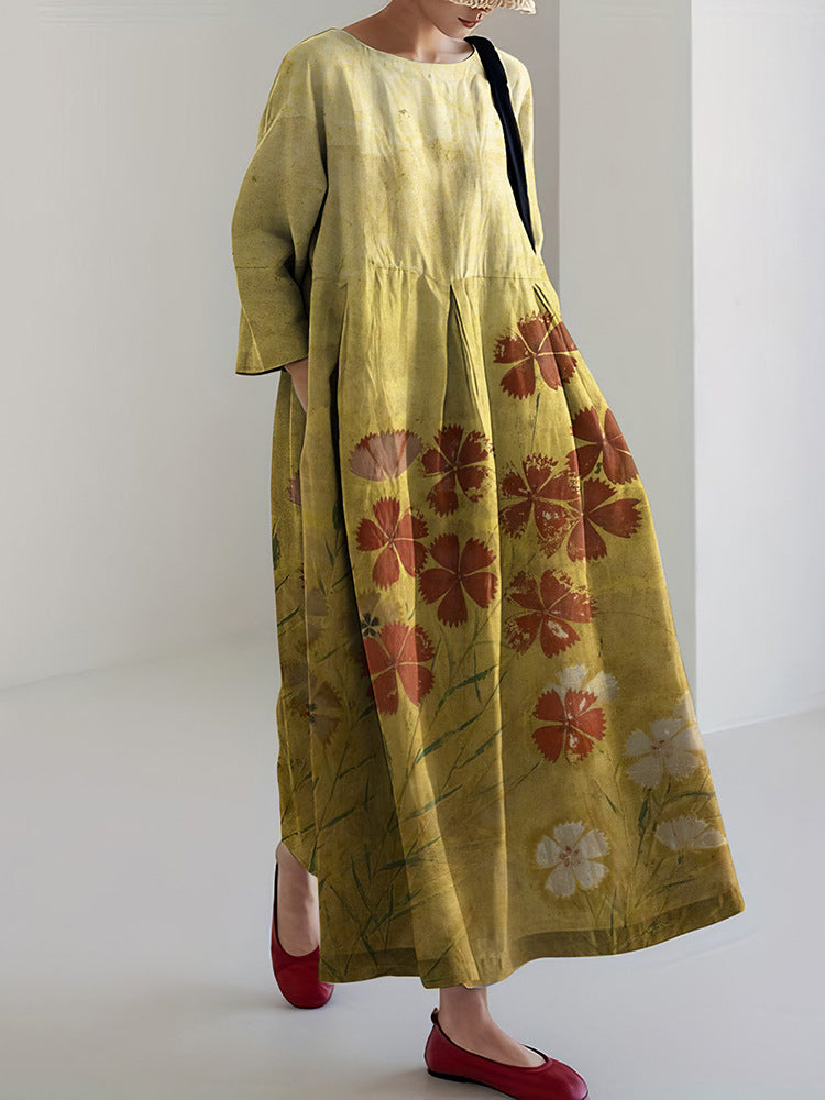 Vestido de otoño con mangas y cuello redondo en tallas grandes
