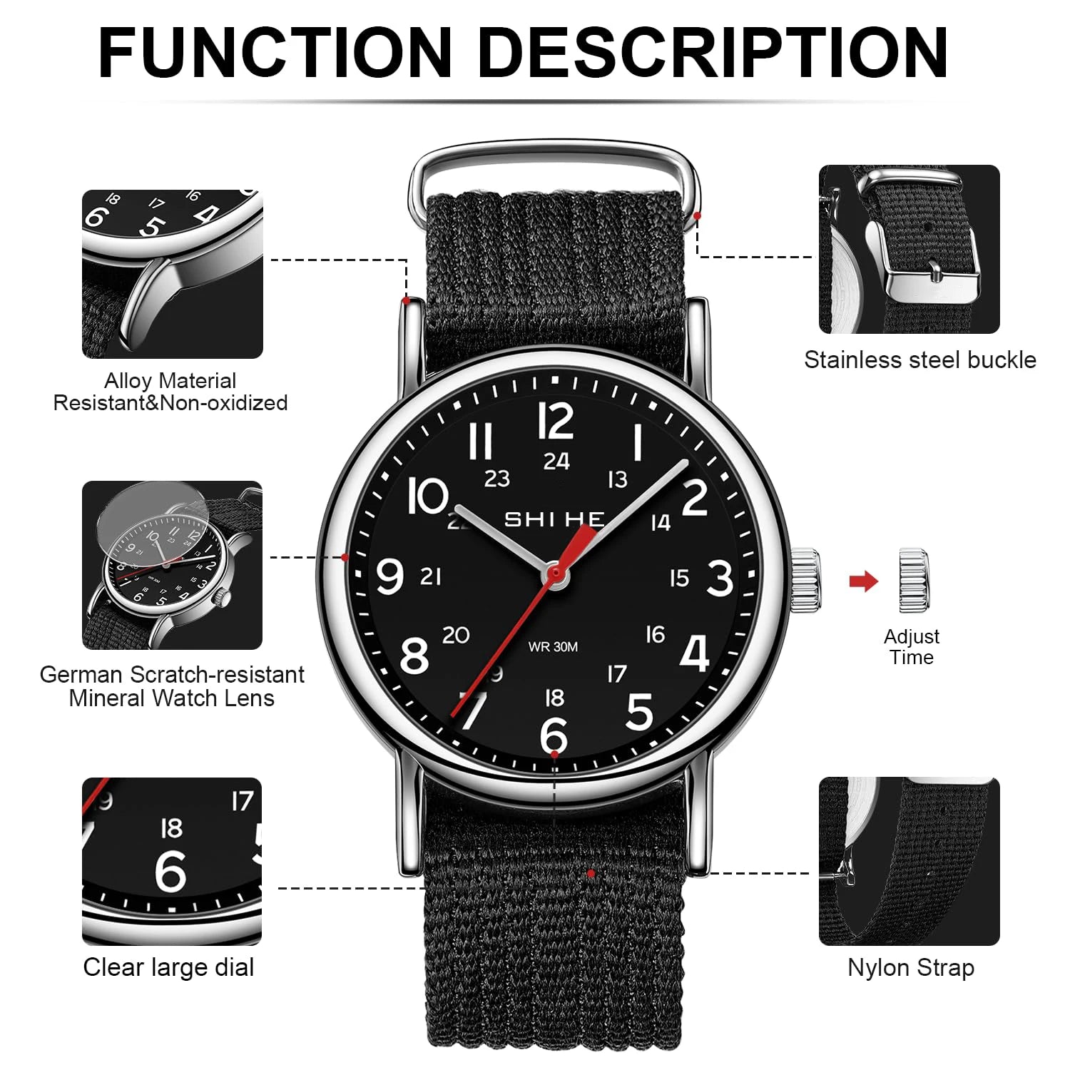Unisex-Armbanduhr im Militär- und Sport-Stil mit Quarzuhrwerk, gut lesbarem Zifferblatt und Nylonarmband