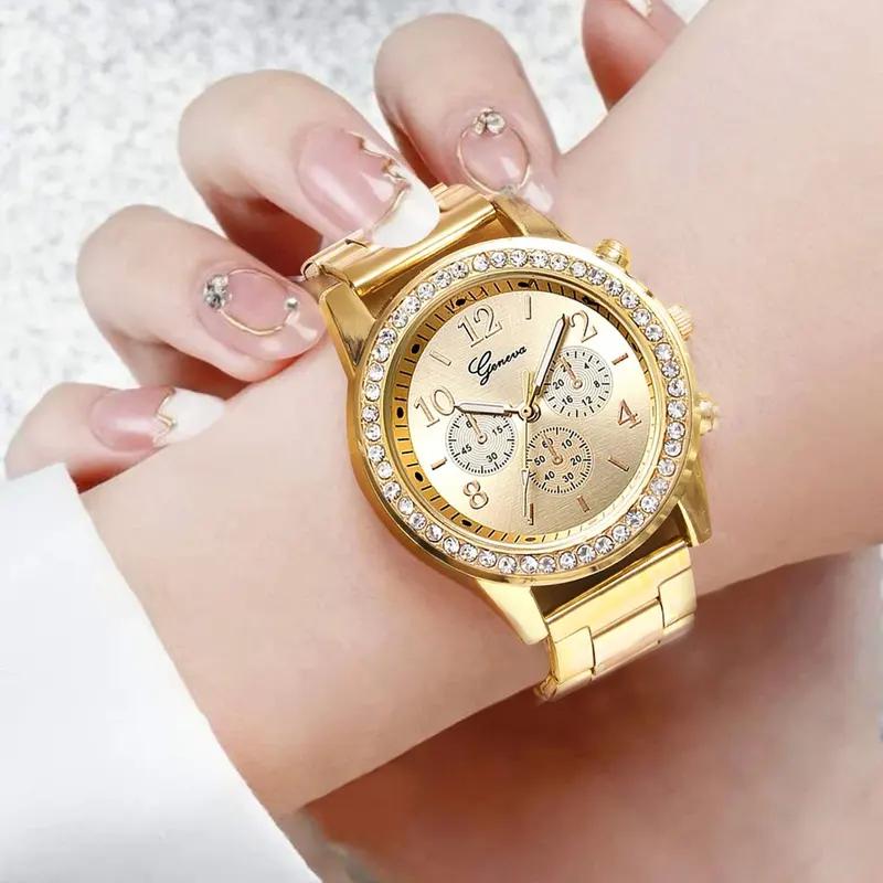 Luxuriöse Damen-Quarzuhr mit Diamanten in Roségold