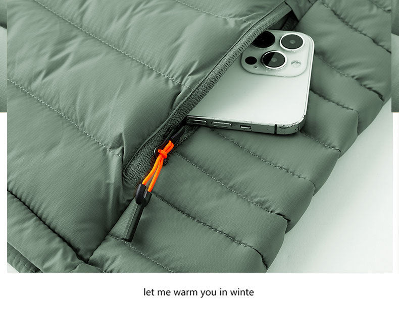 Gestreifte, warme, baumwollgefütterte Herrenjacke mit Kapuze