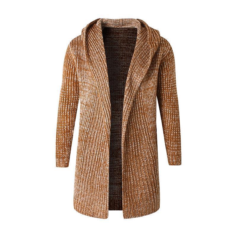 Suéter holgado largo de mohair con capucha para hombre, chaqueta de punto con bolsillo a la moda