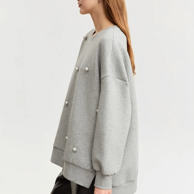 Übergroßer, lässiger, lockerer Pullover mit bestickten Schlaghosen