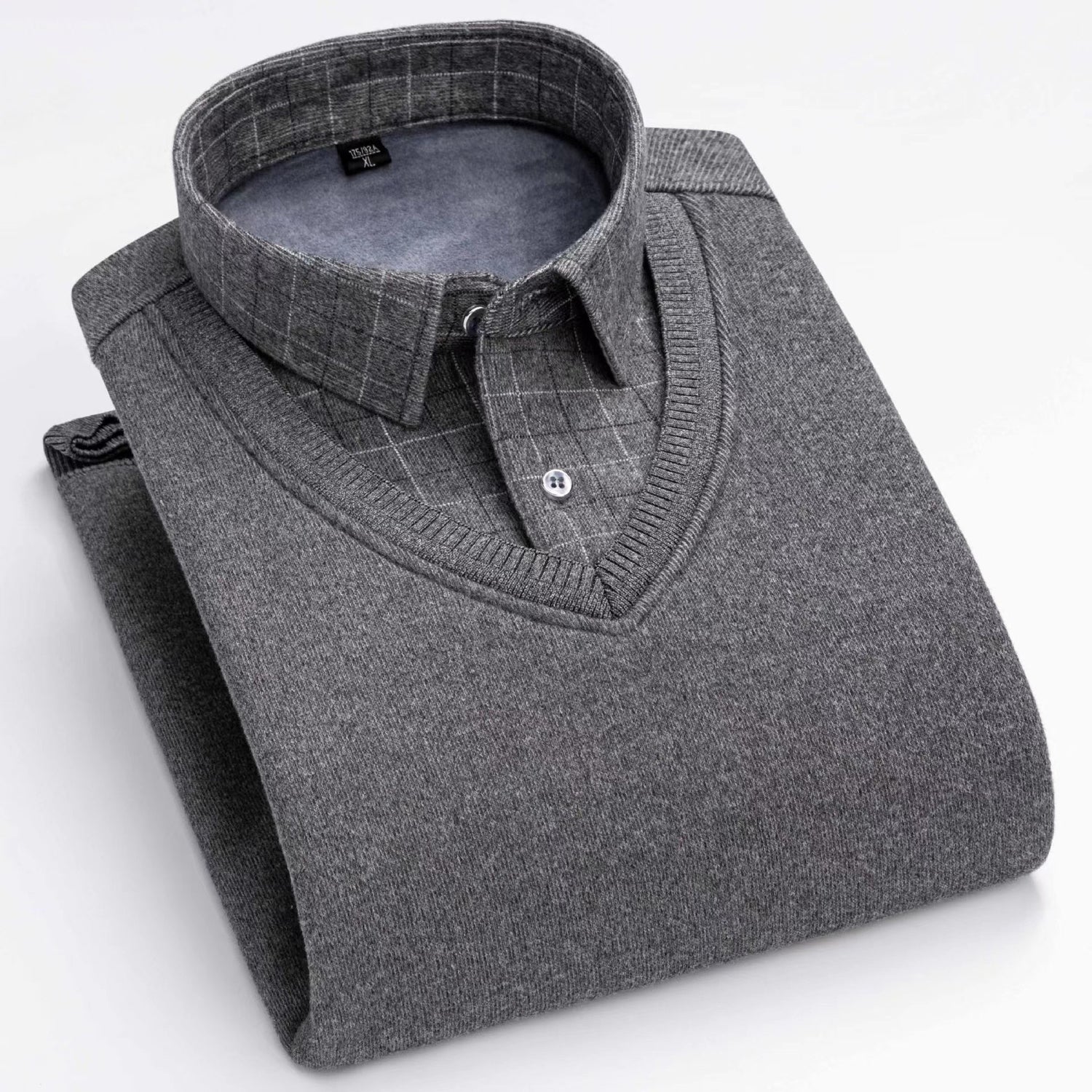 Suéter cálido de ocio con cuello de camisa falso y grueso con forro polar