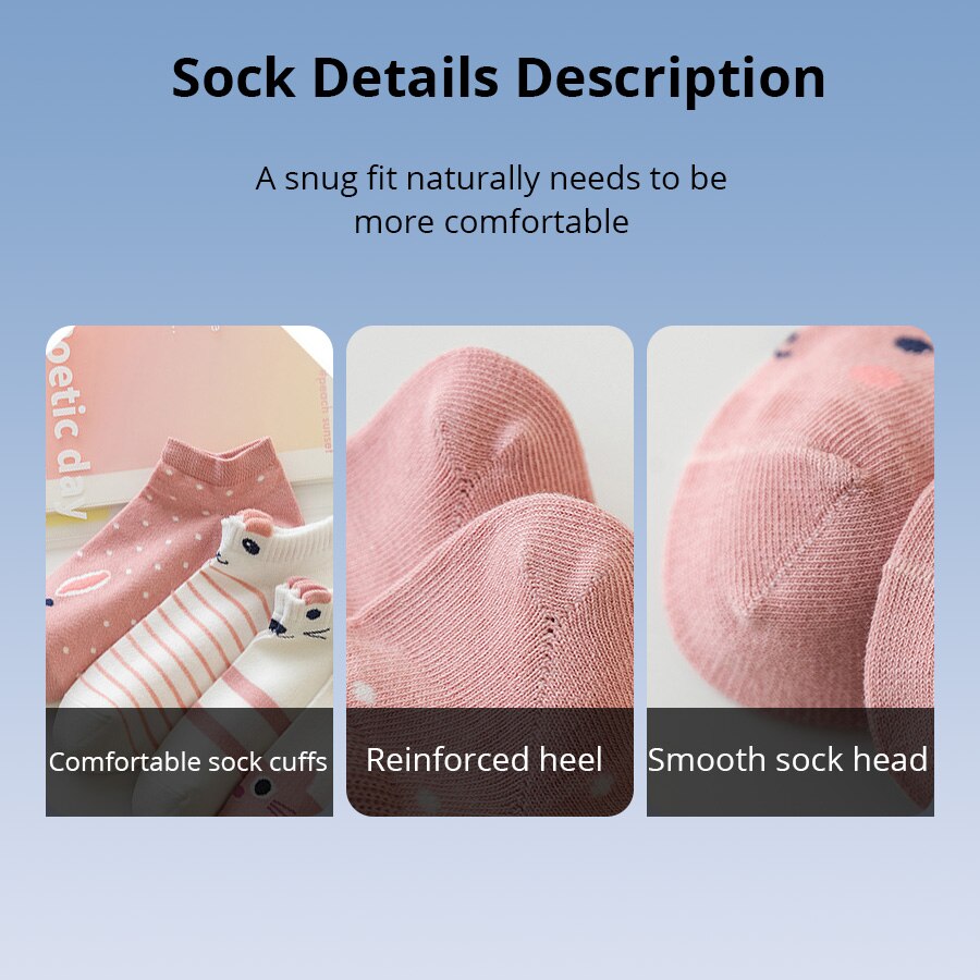 5 Paar süße rosa Katzen-Socken – trendige und bequeme Bootssocken