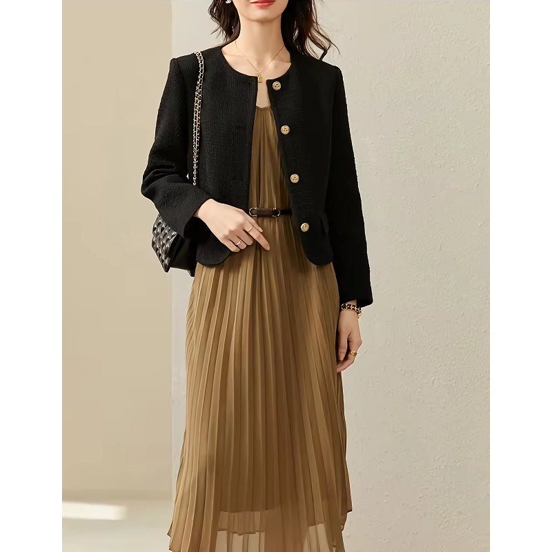 Chaqueta de tweed negra corta y elegante