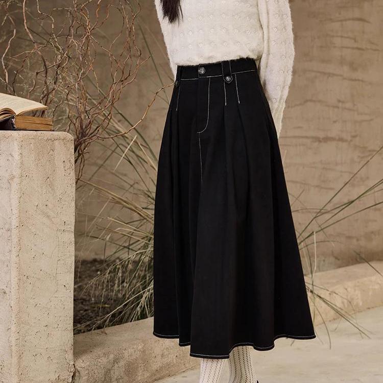 Plissierter Jeansrock in A-Linie mit hoher Taille für Damen