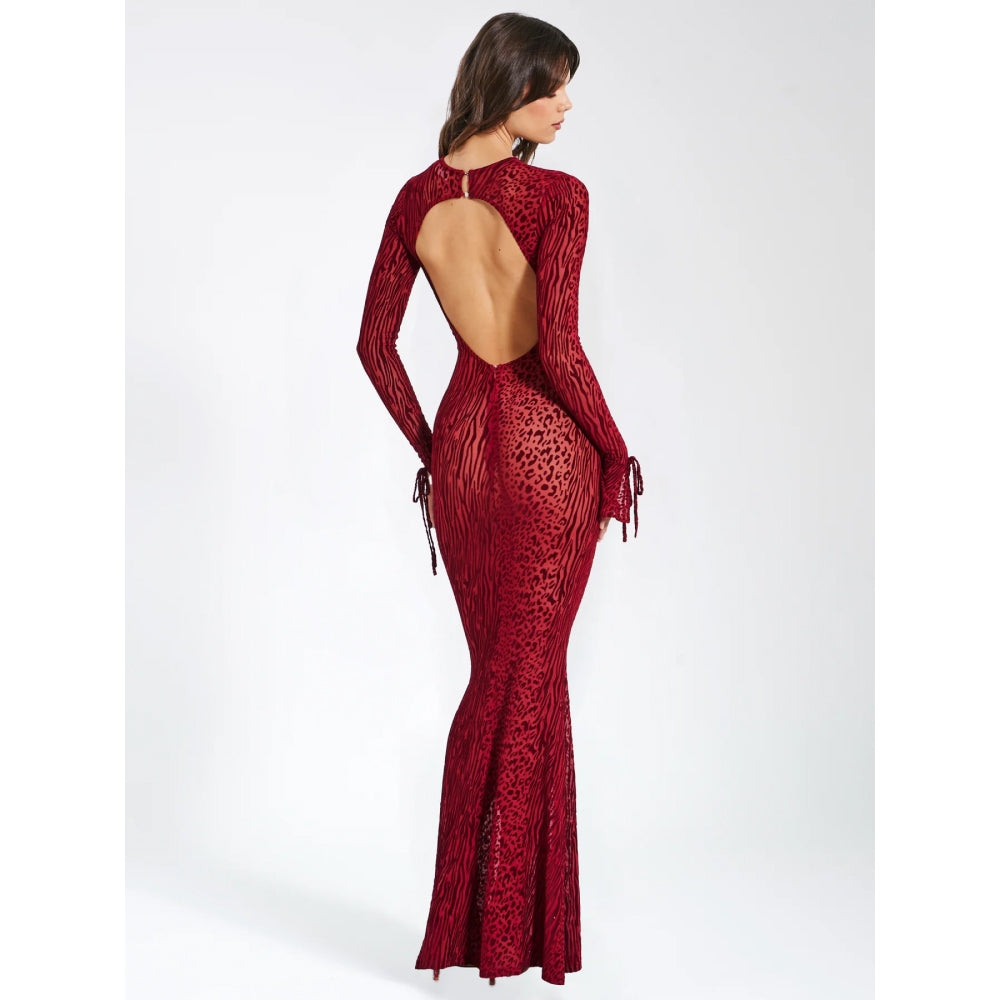 Rot gestreiftes, sexy, rückenfreies Maxikleid für Damen