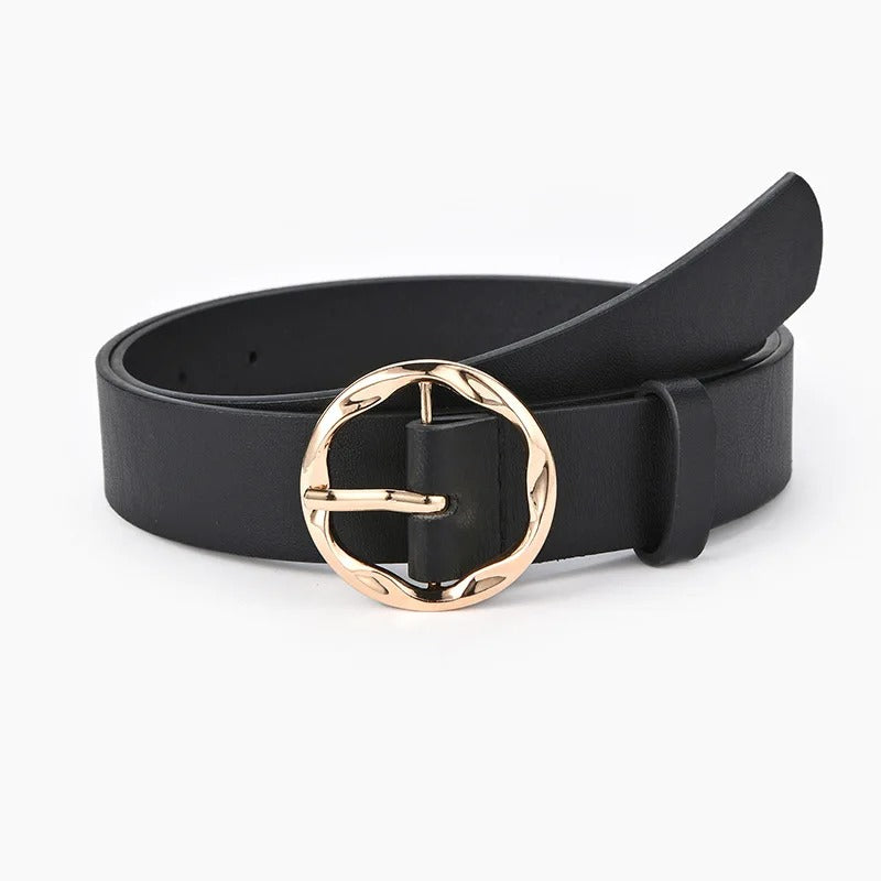 Cinturón elegante de piel sintética con estampado animal y hebilla dorada