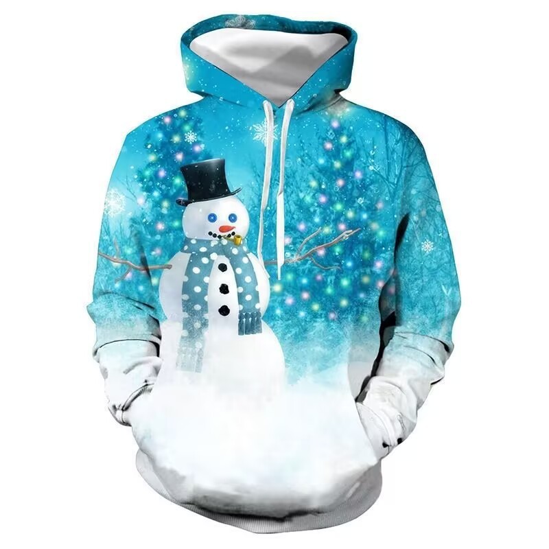 Suéter con capucha con estampado 3D de muñeco de nieve navideño europeo y americano