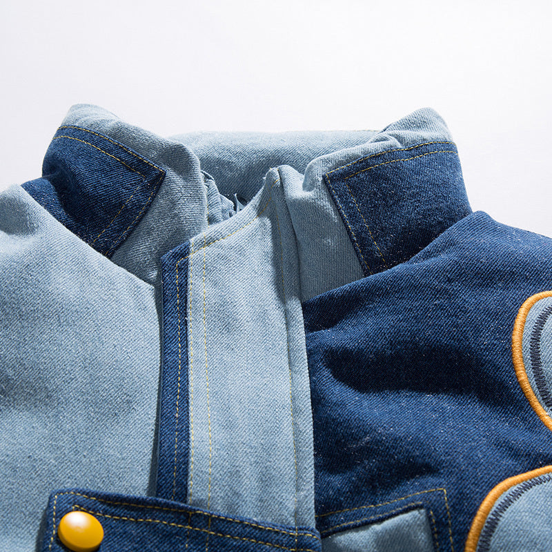 Baumwollmantel mit Stehkragen und Denim-Nähten