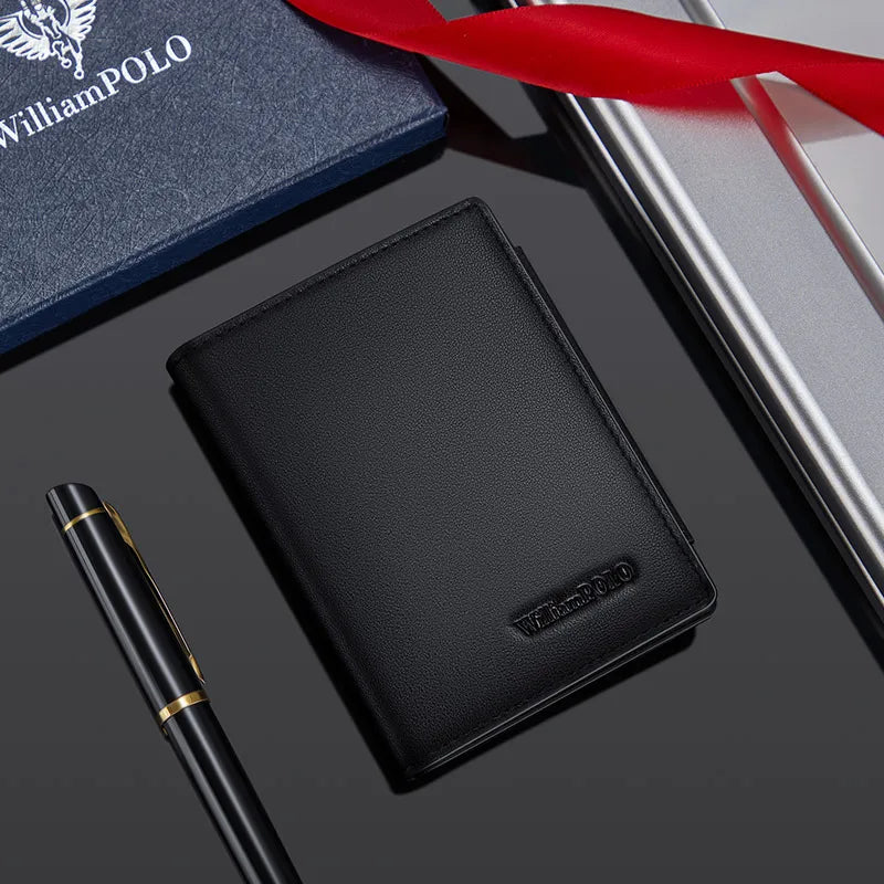 Kurze Lederbrieftasche für Herren – Kartenetui aus echtem Rindsleder mit Münzfach